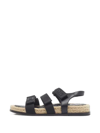 Pre-owned Chanel Cc Slingback Sandals In Black