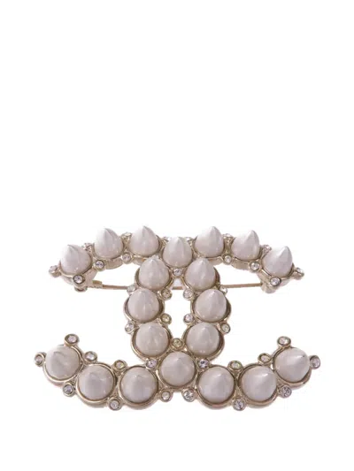 Pre-owned Chanel Cc Spike Brooch In Gold