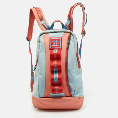 Pre-owned Chanel Cc Sports Line Blue/orange Canvas Backpack