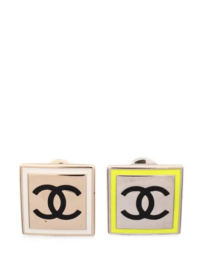 Pre-owned Chanel Cc Square Cuff Earrings In Silver