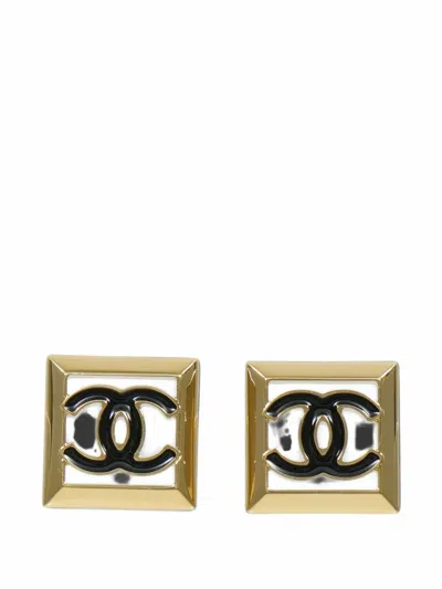 Pre-owned Chanel Cc Square-shape Earrings In Gold