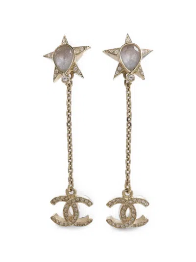 Pre-owned Chanel Cc Star Drop Earrings In Gold