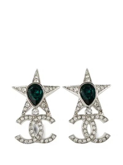 Pre-owned Chanel Cc Star Drop Earrings In Silver