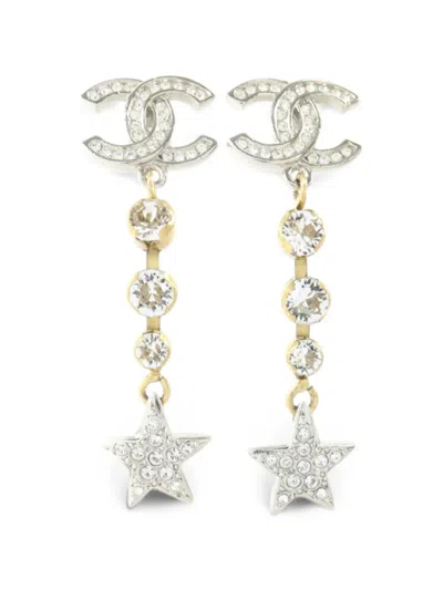 Pre-owned Chanel Cc Star Drop Earrings In Silver