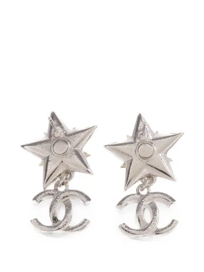 Pre-owned Chanel Cc Star Earrings In Silver