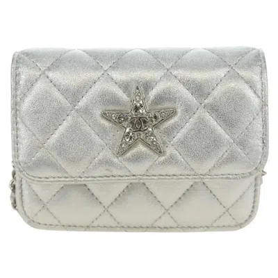 Pre-owned Chanel Cc Star Flap Chain Belt Quilted Lambskin Silver Leather Clutche & Pouche Bag ()