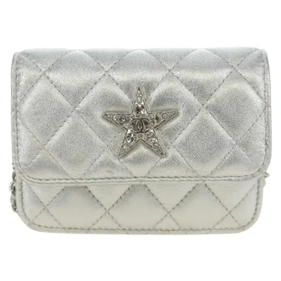 Pre-owned Chanel Cc Star Flap Chain Belt Quilted Lambskin Silver Leather Clutche & Pouche Bag ()