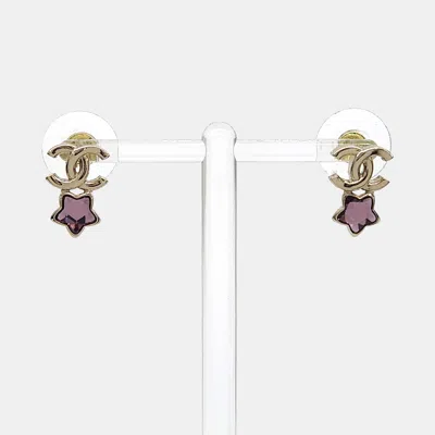 Pre-owned Chanel Cc Star Gold Earrings
