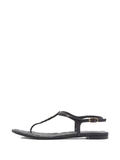 Pre-owned Chanel Cc Star-embellished Thong Sandals In Black