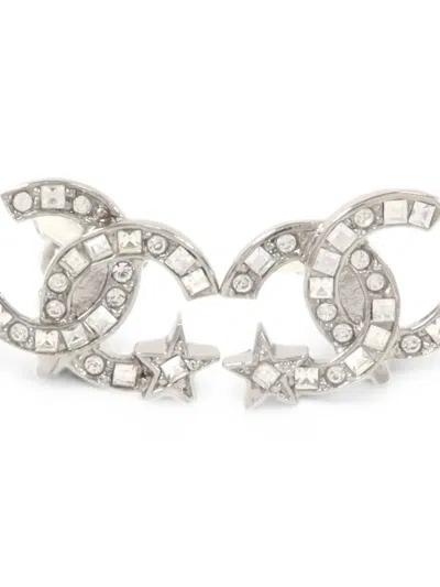 Pre-owned Chanel Cc Star-motif Clip-on Earrings In Silver
