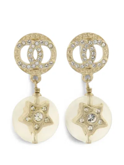 Pre-owned Chanel Cc Star-motif Earrings In Gold
