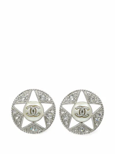 Pre-owned Chanel Cc Star-motif Earrings In Silver