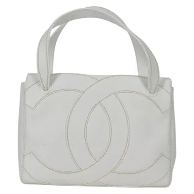 Pre-owned Chanel Cc Stitch Tote Caviar White Leather Handbag ()