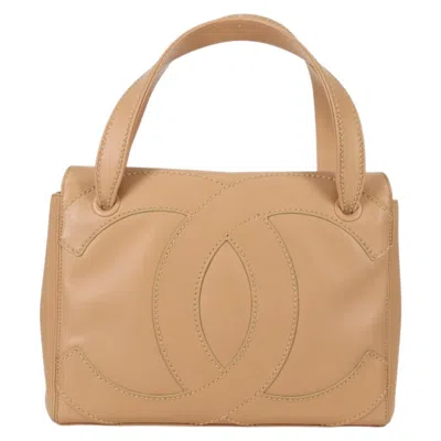 Pre-owned Chanel Cc Stitch Tote Lambskin Beige Leather Bag () In Sand