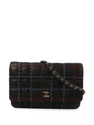 Pre-owned Chanel Cc Stitched Check Chain Shoulder Bag In Black