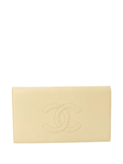 Pre-owned Chanel Cc Stitched Long Wallet In Neutral