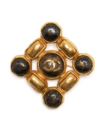 Pre-owned Chanel Cc Stone Brooch In Gold