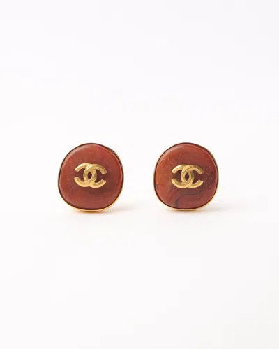 Pre-owned Chanel Cc Stone Clip-on Earrings In Gold