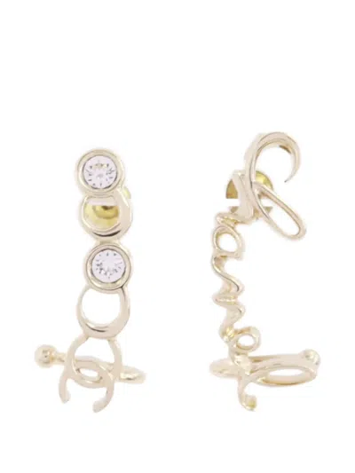 Pre-owned Chanel Cc Strass Earrings In Gold