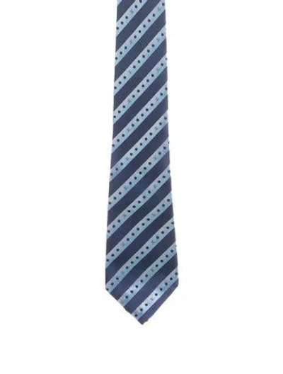 Pre-owned Chanel Cc Striped Silk Tie In Blue
