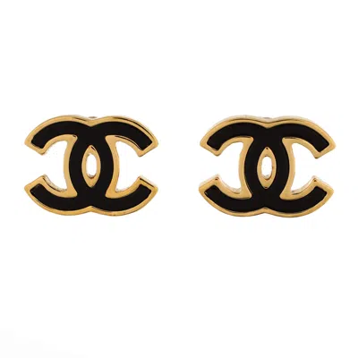Pre-owned Chanel Cc Stud Earrings Metal With Enamel In Black