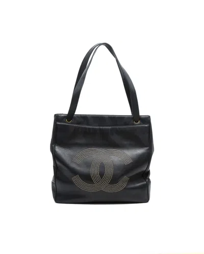 Chanel Cc Studded Tote Bag In Black