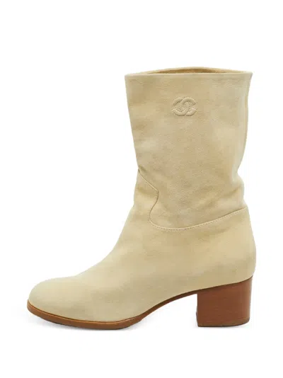 Pre-owned Chanel Cc Suede Ankle Boots In Neutral