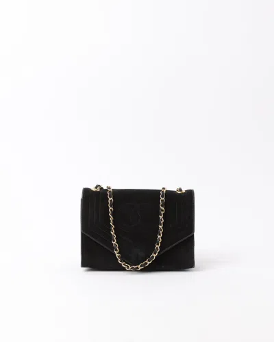 Pre-owned Chanel Cc Suede Flap Bag In Black