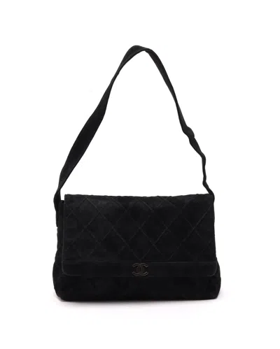Pre-owned Chanel Cc Suede Hobo Bag In Black