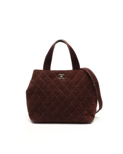 Pre-owned Chanel Cc Suede Tote Bag In Brown