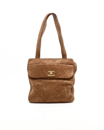 Pre-owned Chanel Cc Suede Tote Bag In Brown