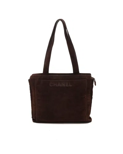 Pre-owned Chanel Cc Suede Tote Bag In Brown
