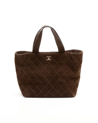 Pre-owned Chanel Cc Suede Tote Bag In Brown