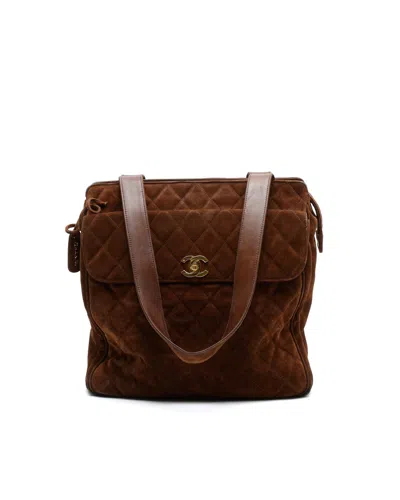 Chanel Cc Suede Tote Bag In Brown