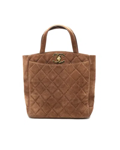 Chanel Cc Suede Tote Bag In Brown