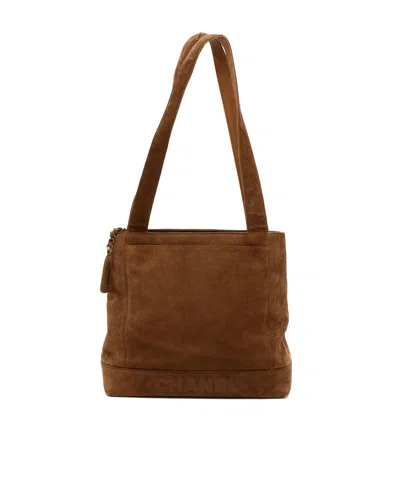 Chanel Cc Suede Tote Bag In Brown