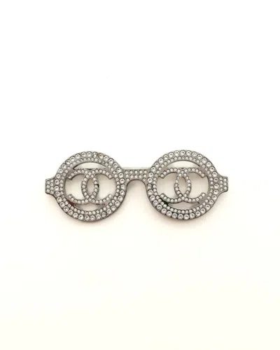 Chanel Cc Sunglasses Rhinestone Brooch In Silver