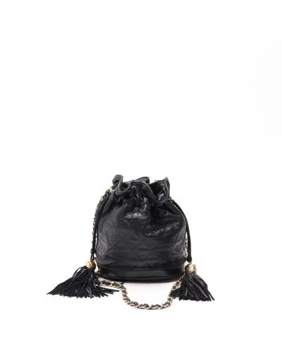 Pre-owned Chanel Cc Tassel Bucket On Chain Bag In Black