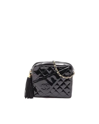Pre-owned Chanel Cc Tassel Patent Camera Bag In Black