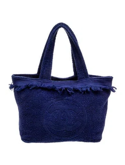 Pre-owned Chanel Cc Terry Beach Tote Set In Blue