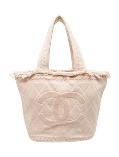 Pre-owned Chanel Cc Terry Cloth Beach Tote In Neutrals