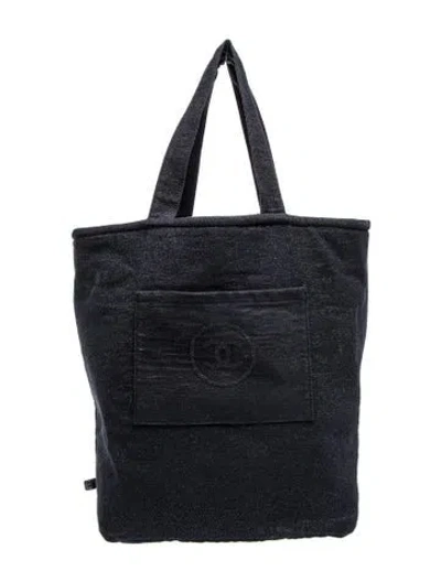 Pre-owned Chanel Cc Terry Cloth Reversible Beach Tote In Blue