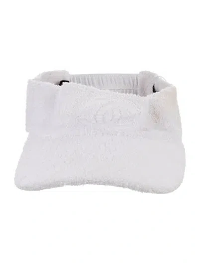 Pre-owned Chanel Cc Terry Cloth Sun Visor Hat In White