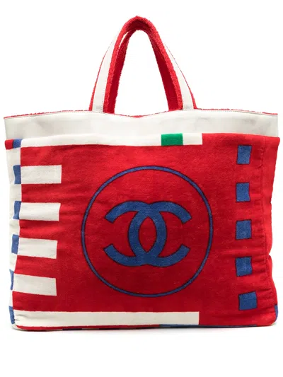 Pre-owned Chanel Cc Terry-cloth Tote Bag In White