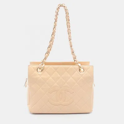 Pre-owned Chanel Cc Timeless Beige Leather Tote Bag In Sand