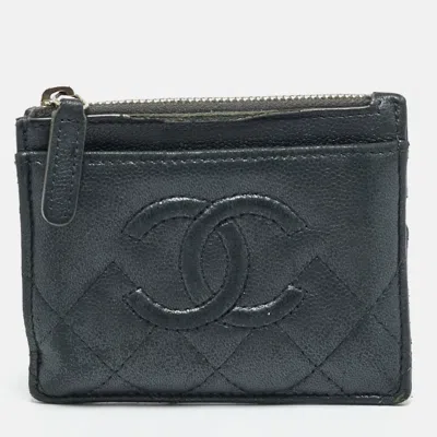 Pre-owned Chanel Cc Timeless Black Caviar Leather Card Case
