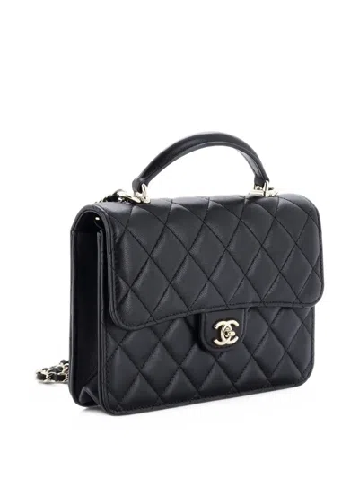 Pre-owned Chanel Cc Top Handle Backpack Quilted Lambskin Small Satchel In Black