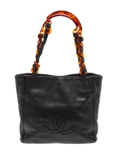 Pre-owned Chanel Cc Tortoise Chain Tote In Black