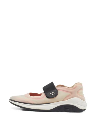 Pre-owned Chanel Cc Touch-strap Sneakers In Neutrals