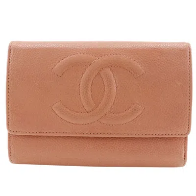 Pre-owned Chanel Cc Trifold Flap Wallet Leather Leather Wallets Accessory () In Pink